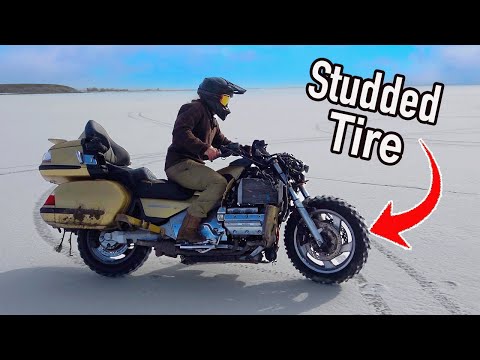 Honda Goldwing on Ice!  - Studded Tires